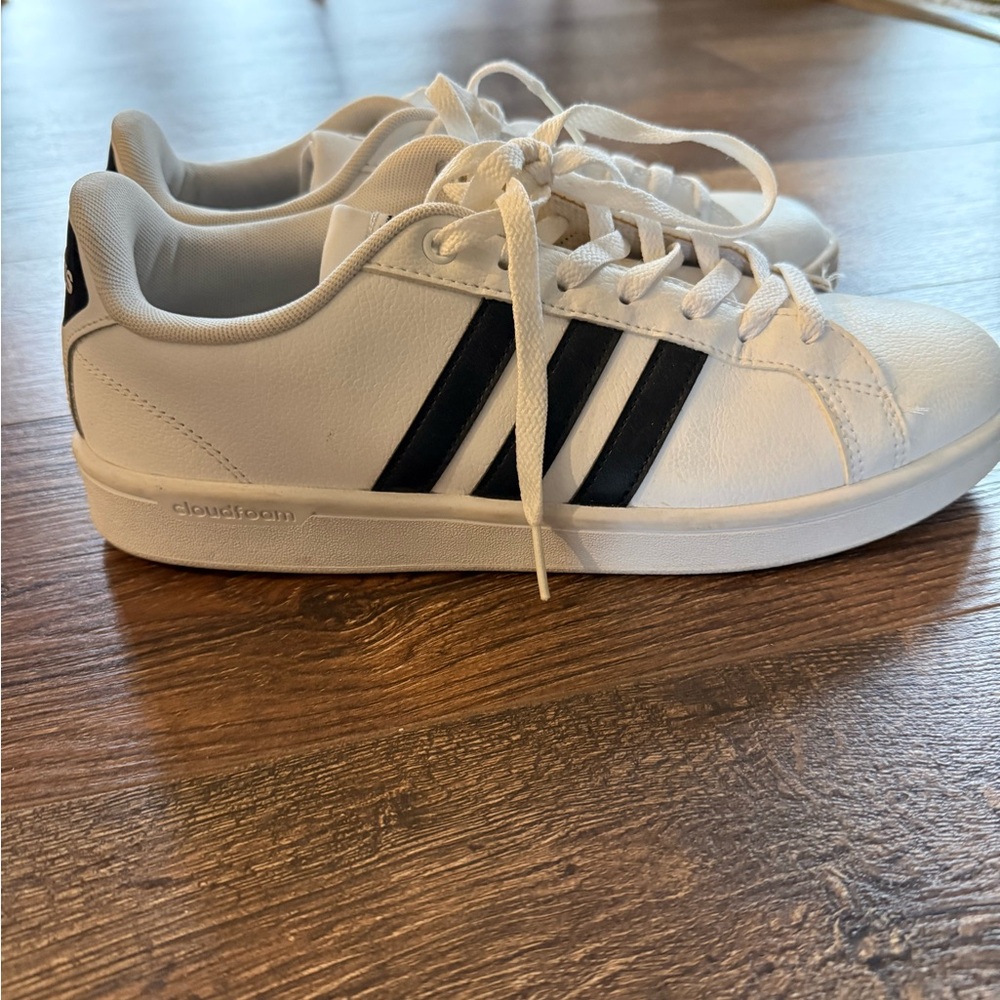 adidas White Sneakers with Black Stripes